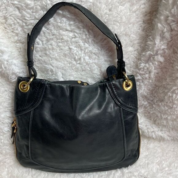 Cole Haan black soft leather shoulder with extended side to bottom zipper suede - Picture 2 of 14